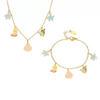 Collar de Acero Inoxidable Chapado en Oro de 18K con Múltiples Elementos de Estrella de Mar y Sirena, Cadena de Moda Linda, Regalo para Niños