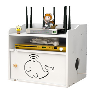 Boîtier de routeur de bureau à 2 niveaux en composite bois-plastique pour rangement de câbles, modem WiFi et décodeur – Organisation de bureau - Product Image 5