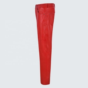 Pantalones de cuero auténtico 100% para hombre PIHA, rojos, estilo motero, clásicos, de invierno, para correr, formales, diseño personalizado, vaqueros con cierre de botones - Product Image 3