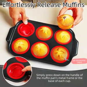 Moule à muffins et gâteaux en silicone avec cadre métallique, 6 cavités, antiadhésif, facile à démouler, sans BPA, pour muffins, pains, gâteaux, œufs en morceaux - Product Image 5