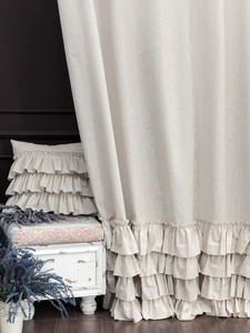 Motif personnalisé <span class=keywords><strong>Style</strong></span> ferme Shabby <span class=keywords><strong>Chic</strong></span> fenêtre coton lin chambre divers rideaux à volants 150x270 cm attaché avec des volants - Product Image 2