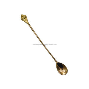 Latón dorado brillante Oro Pulido Mango largo hecho a mano Barra Cuchara Diseño de ramita Cubiertos Barra Cuchara - Product Image 3