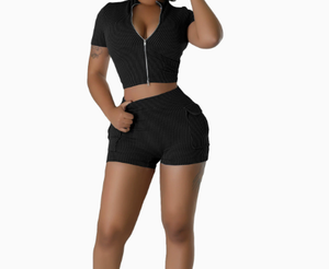 Viviblook Z426ST02 Survêtement Femme Sexy Fashion Zipper Short à manches courtes Top Shorts Ensemble 2 Pièces Costume de Sport Ensemble de Yoga - Product Image 5