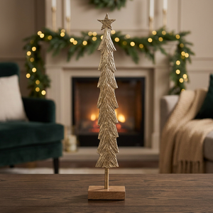 Elegant Gold Christmas <b>Tree</b> Tabletop Decor with <b>Star</b> Wooden Base Festive Holiday Home Decoration - Product Image 5