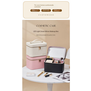 Caja <span class=keywords><strong>de</strong></span> Cosméticos <span class=keywords><strong>de</strong></span> PU Personalizada con Espejo LED, Organizador <span class=keywords><strong>de</strong></span> Cosméticos Impermeable <span class=keywords><strong>de</strong></span> Gran Capacidad y <span class=keywords><strong>Maleta</strong></span> <span class=keywords><strong>de</strong></span> <span class=keywords><strong>Maquillaje</strong></span> para Mujer - Product Image 5