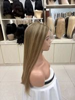 Sheitel certifié casher, brun clair, lisse, avec dessus en dentelle, 100% cheveux humains européens