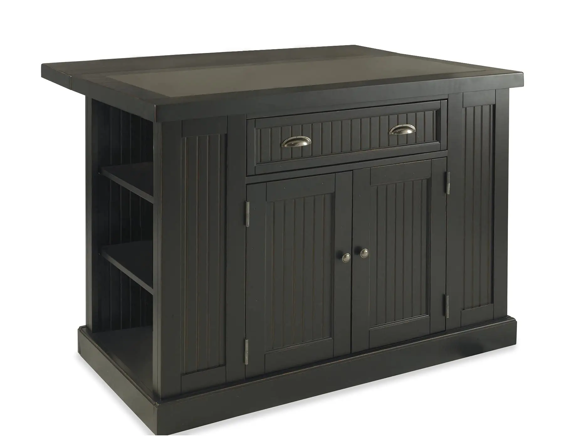 Nantucket Distressed Black Kitchen Island schwarze Küchen insel Dunstabzugshaube Küchen inseln Karren