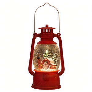 Linterna de Globo de Nieve Navideña Roja, Decoración de Escena de Pueblo Iluminada con Función de Temporizador, Alimentada por USB y Batería - Product Image 1
