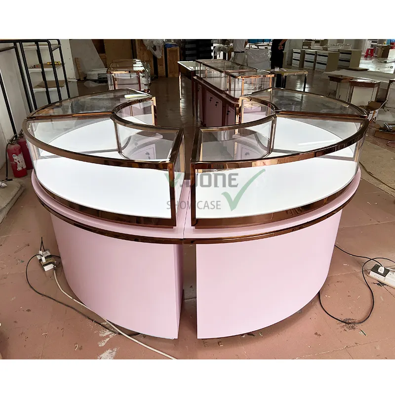 Jewellery Showroom Counter Stainless Steel Store Furniture Glass Jewelry Display Showcase Jewelry Cabinets with light