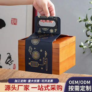 กล่องขนมไหว้พระจันทร์ไม้ 20x20x14 ซม. กล่องของขวัญทรงสี่เหลี่ยมสำหรับขนมจีน ดีไซน์ลายแกะสลัก - Product Image 4