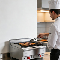 Grill de table commercial JUSTA en acier inoxydable (qualité 304) à charbon de bois, puissance 5000-10000W, gaz naturel/GPL/GNL, 60x65x47.5cm