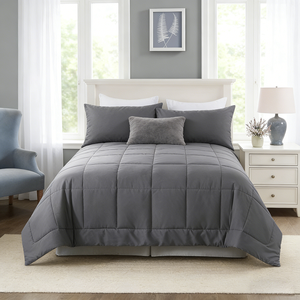 Set di Lenzuola Queen Size in Poliestere 100% Stile Cotone Pettinato, Traspirante ed Ecologico, Colore Grigio Avanzato per Hotel e Casa - Product Image 2