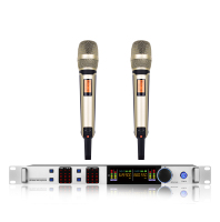 Microphone sans fil UHF Aidi Led pour karaoké, système sans fil professionnel en métal, 2 canaux, réduction de bruit, couleur or