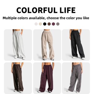 <span class=keywords><strong>Pantaloni</strong></span> da donna a gamba larga <span class=keywords><strong>con</strong></span> stampa leopardata, <span class=keywords><strong>vita</strong></span> elasticizzata, profili bianchi a contrasto, <span class=keywords><strong>pantaloni</strong></span> sportivi casual larghi <span class=keywords><strong>con</strong></span> tasche - Product Image 3