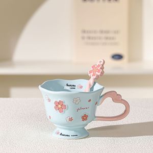 Haute valeur de beauté moderne fleur de cerisier tasse à café en céramique créatif nouvel an présente tasse ménage fille tasse à eau personnalisée - Product Image 1