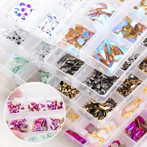 Set Batu Berlian Imitasi Pada Kuku Kotak Bling 6 Kotak Semua Berbentuk Perhiasan Manikur Hibrid Glitter Kawaii Kuku Pesona DIY Kuku Jepang A