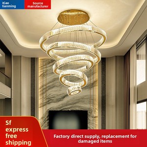 Lampadario Moderno a Sospensione LED Regolabile in Altezza, di Lusso, in Cristallo e Acciaio Inossidabile per Soggiorni/Sale da Pranzo - Product Image 2
