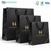 Sacs de shopping en papier de luxe HONPAK de tailles variées, ensemble de sacs cadeaux noirs personnalisés avec poignées en corde pour les boutiques