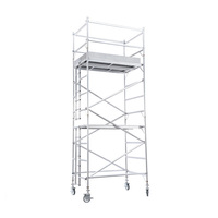 Plateforme mobile d'échafaudage en aluminium EN1004 avec roulettes, échelle et accès par escalier, certifiée CE, pour usage en entrepôt, conception pliable 2