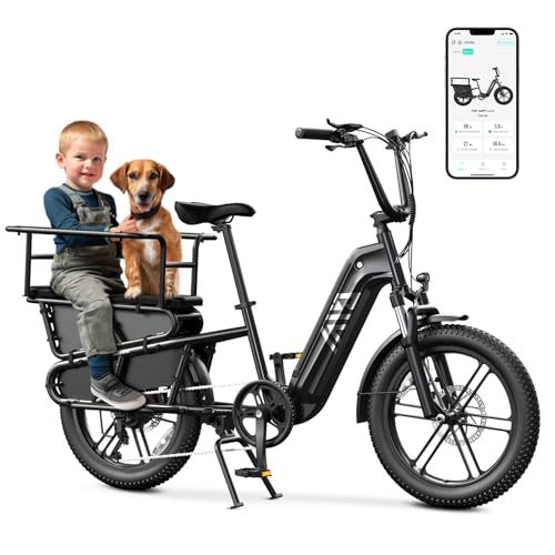 EU Stock K008 20" Fat Tire Electric Family Cargo Bike 48V 15AH Lithium Battery 7-Speed Carbon Steel Frame Brushless Motor Cargo