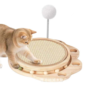 Griffoir en bois transfrontalier pour chat, jouet d'affûtage des griffes en sisal avec piste, jouet d'amusement pour animaux de compagnie, plateau tournant, chat - Product Image 5
