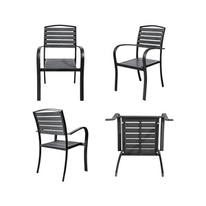 طقم غرفة طعام مطعم عصري 4+1 أثاث خشبي بلاستيكي للحدائق 4 مقاعد طاولة فناء وكرسي - Product Image 6