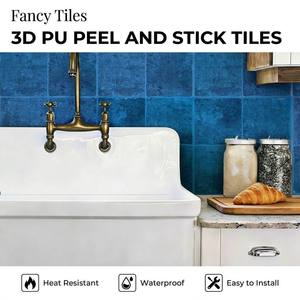 Carreaux muraux autocollants imperméables en PET, motif grille 2x2 bleu foncé, 23x23cm, pour salle de bain et décoration intérieure, emballage personnalisé, vente en gros - Product Image 2