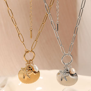 CLIORO Trendy Edelstahl Halskette Summer Beach Vergoldete Jakobs muscheln Starfish Pearl Anhänger Halsketten Schmuck für Frauen - Product Image 4