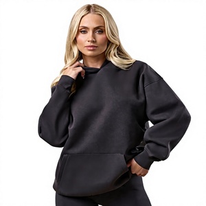 Sudadera con Capucha Extra Grande para Mujer, de Color Sólido, de Algodón y Felpa, con Bolsillos, Largo Regular, para Otoño, Sudadera Personalizada al por Mayor BD - Product Image 5