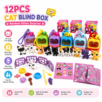 Nouveautés : Lot de 12 figurines d'animaux surprise en forme d'œuf, jouet boîte mystère chat, mini poupée, boîte de présentation, accessoires pour animaux de compagnie, jouets capsule pour enfants