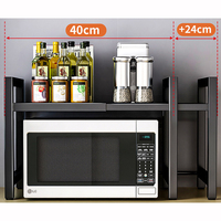 Étagère de rangement extensible à 2 niveaux pour micro-ondes pour usage en cuisine avec vaisselle Support de four à micro-ondes rétractable