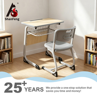 Meubles de classe : Bureau debout réglable en hauteur, table pour lycées et chaise de travail ergonomique avec panneau de rangement frontal