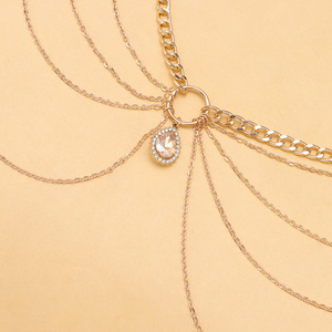 Cadena corporal geométrica de varias capas con diamantes de imitación para mujer, joyería de fiesta, aleación de zinc, color oro champán - Product Image 2