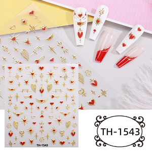 <b>Red</b> <b>Glitter</b> 3D Love Heart Nail Decals Waterproof Self-Adhesive DIY Nail Art Decoration Stickers for Manicure Salon Use - Product Image 6