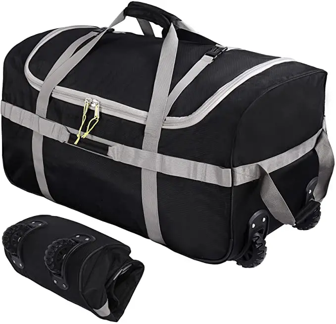 पहियों के साथ Foldable Duffle बैग 85L/120L/140L ऑक्सफोर्ड बंधनेवाला बड़े Duffel बैग के लिए रोलर्स के साथ डेरा डाले हुए यात्रा गियर