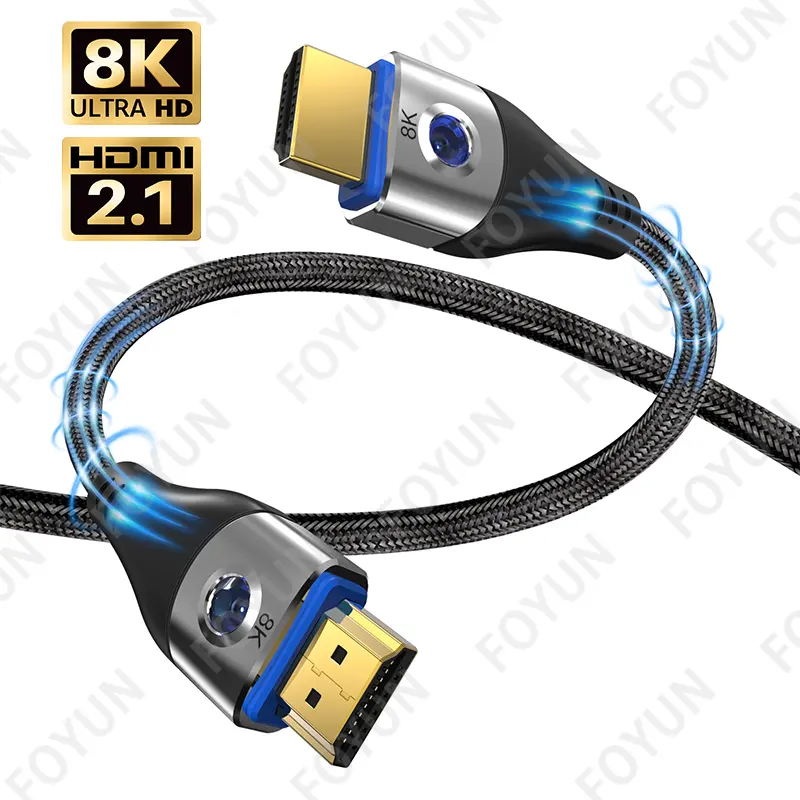 8k HDMI केबल 1m 2m HDMI 2.1 केबल रियल हाई स्पीड 48gbps 8k@60hz 4k@120hz HDMI LED इंडिकेटर यूनिक प्लग के साथ