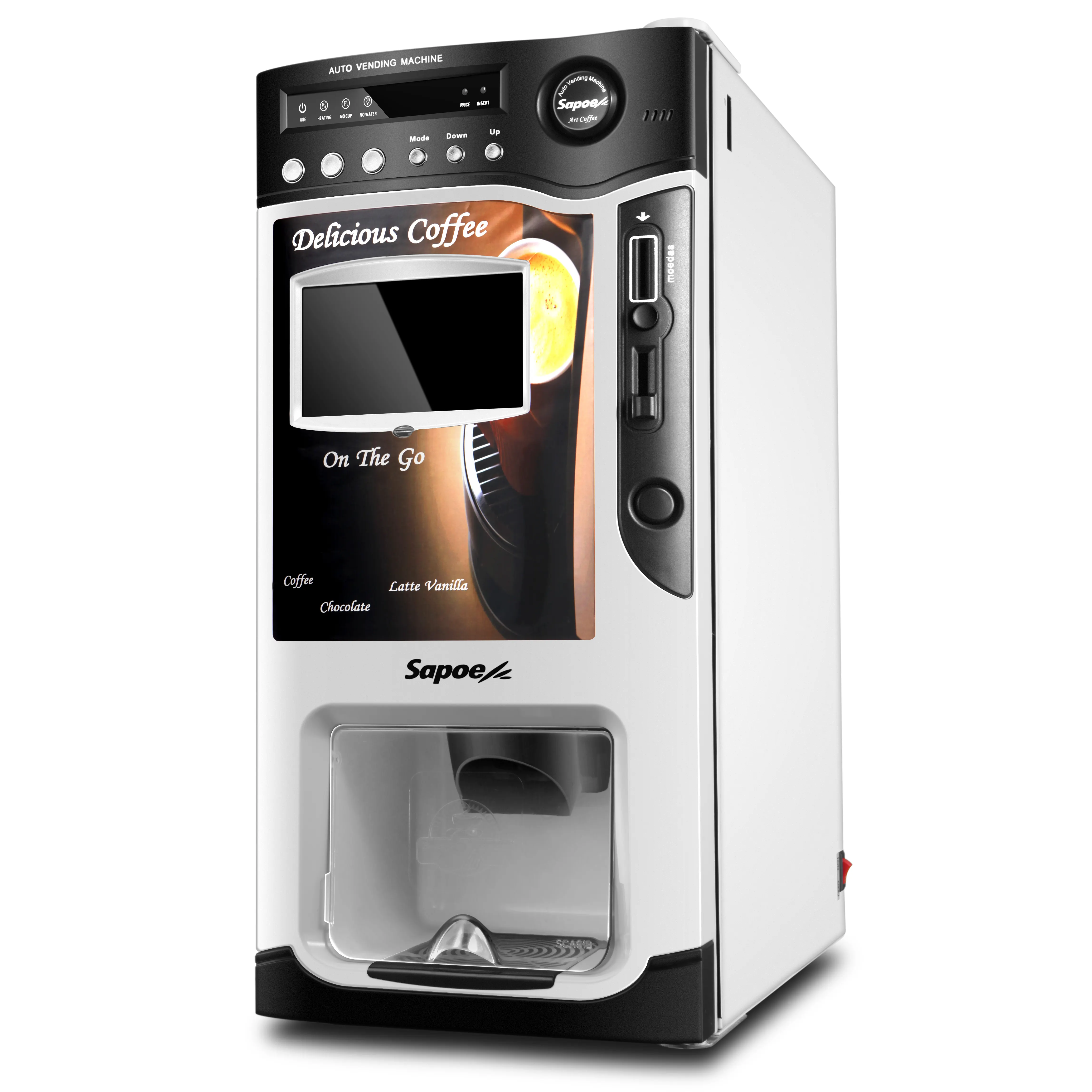 Sapoe-máquina expendedora de café con pantalla LCD de 7 pulgadas, 3 tipos diferentes de monedas