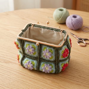 Sac de soirée doré pour femme, style chinois, fait main avec fil doux, petit sac à fleurs au crochet, tissé coloré - Product Image 2