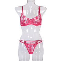 Ensemble de lingerie sexy en dentelle transparente, deux pièces, soutien-gorge et culotte, vêtements de nuit érotiques pour femmes, tailles S-L