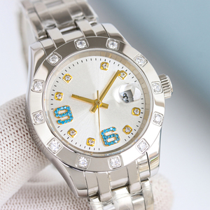 Montre mécanique unisexe de luxe en acier inoxydable avec affichage de la date, cadran à aiguilles serti de diamants, style business et mode - Product Image 4