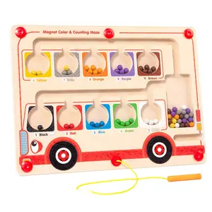 Bus Magnetic Location Farbe und Nummer Labyrinth Montessori Spielzeug Holz Farb abstimmung Lernen Zählen Kleinkind Puzzle Board