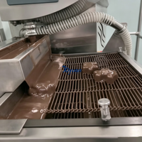 Chocolade-omhullingsmachine voor eierrollen & ontbijtrepen, met mengfunctie, voor de productie van stick-snacks in een fabriek.