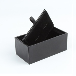 Оптовая продажа: роскошная черная кожаная подарочная коробка для ювелирных изделий и запонок с индивидуальным логотипом, внешняя отделка из бархата, размер на заказ, модель 2020 года. - Product Image 5