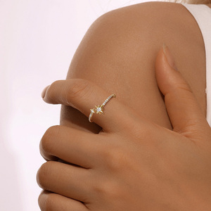 Anillo Ajustable <span class=keywords><strong>de</strong></span> Plata <span class=keywords><strong>de</strong></span> Ley 925 con Circonitas, Diseño Geométrico <span class=keywords><strong>de</strong></span> Estrella, Estilo Lujoso y Ligero AR014, para Mujeres y Niñas, Uso Diario - Product Image 4