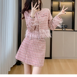 Autunno e inverno leggero <span class=keywords><strong>abbigliamento</strong></span> <span class=keywords><strong>donna</strong></span> di lusso perline per unghie in lana grossolana elegante Set da due pezzi da <span class=keywords><strong>donna</strong></span> - Product Image 2