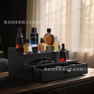 Perfume Storage Rack 3 Tier Black <b>Desktop</b> Organizer With Drawers For Watch Sunglasses Jewelry Display - Product Image 3