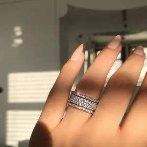 Fashion Promise Ring Twinkle Zircon Stone Real Wedding Band Ringen voor vrouwen mannen Party Sieraden