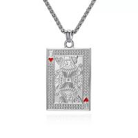 Collier pendentif de style hip-hop pour hommes et femmes, en acier inoxydable, avec des pierres élégantes, motif jeu de cartes