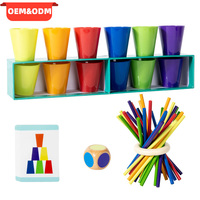 Juego Educativo Montessori de Madera 4 en 1 Personalizado: Clasificación de Colores, Apilamiento de Vasos, Palitos de Conteo y Lógica para Niños Pequeños