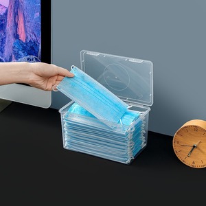 Caja de almacenamiento de mascarillas de plástico transparente, organizador rectangular de escritorio con tapa para mascarillas y cosméticos, color blanco, 145g, fabricado en Zhejiang - Product Image 2